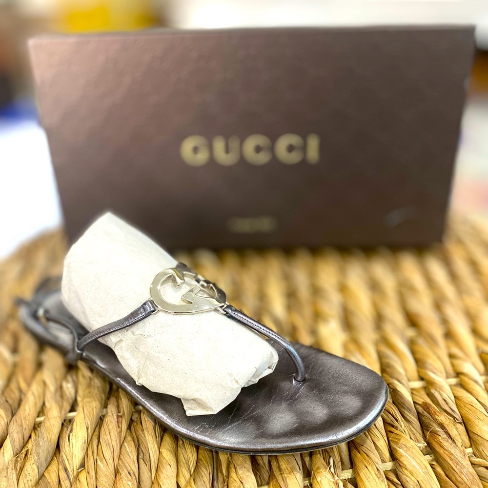 Authentic Pre-Owned Gucci Gunmetal Interlocking HEART Thong sandal